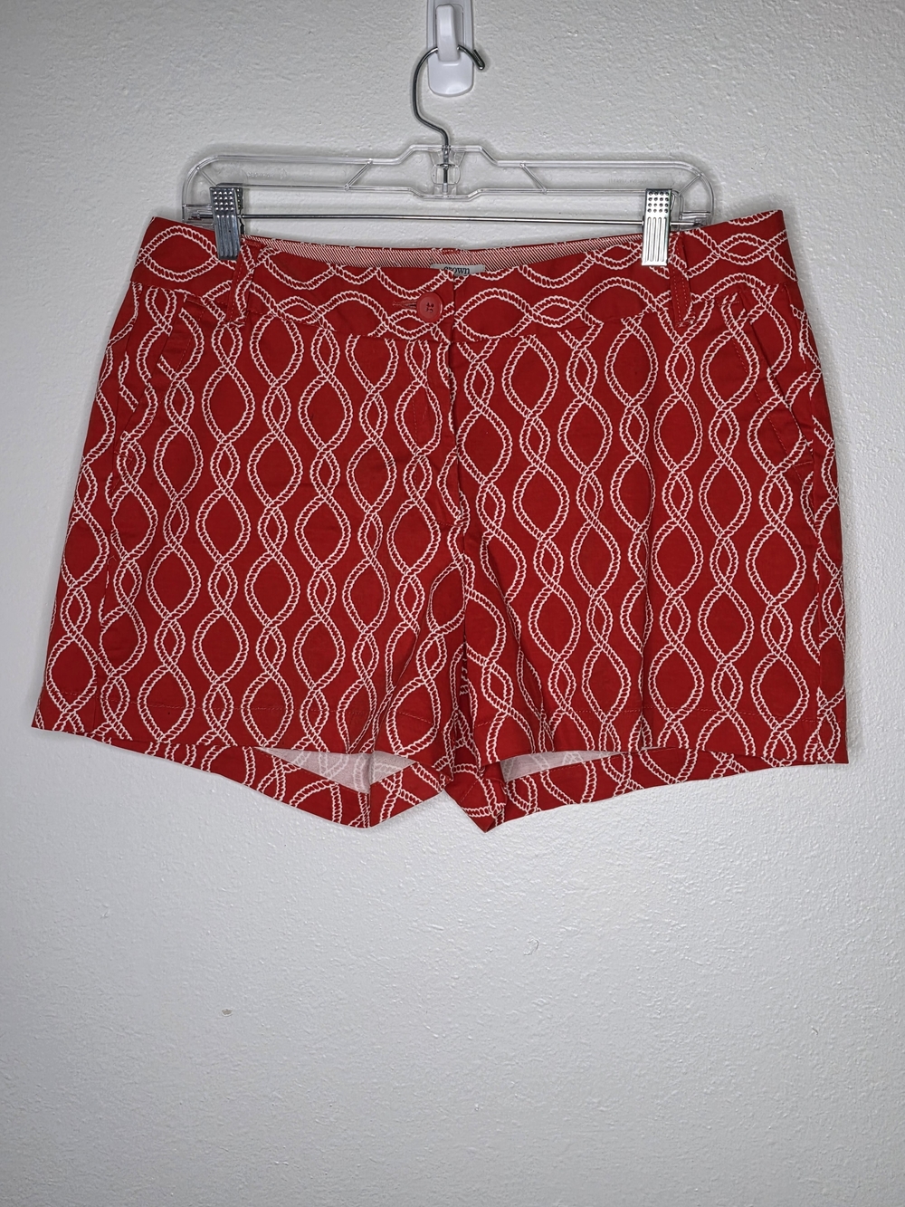 Crown & Ivy Caroline Red White Nautical Cotton Rope Print Shorts Petite 12P